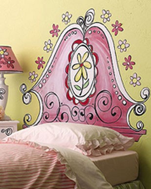 Wallies Girly Flower Headboard Pink Vinyl Mural