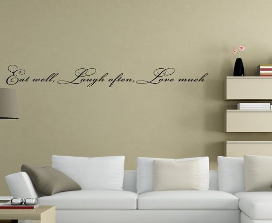 WallsUp Eat Well Laugh Often Love Much Inspirational Wall Lettering Healthy life Wall Decal Quote Living Room Art Decoration Black