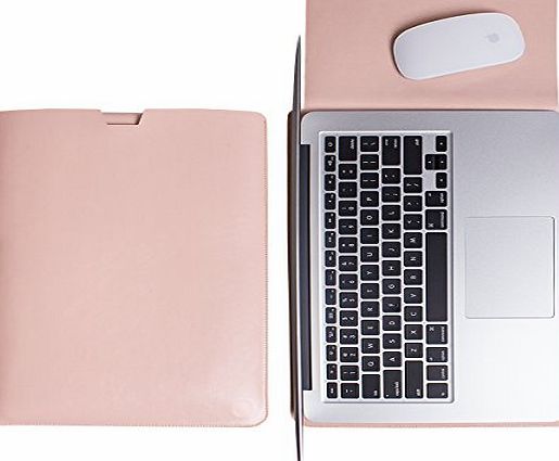 WALNEW Sleek Leather MacBook Air 13 Inch Protective Soft Sleeve Case Cover Macbook Pro retina 13 inch Carry Bag holder with safe interior and exterior mouse pad, Pink
