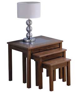 Walnut and Glass Nest of Tables