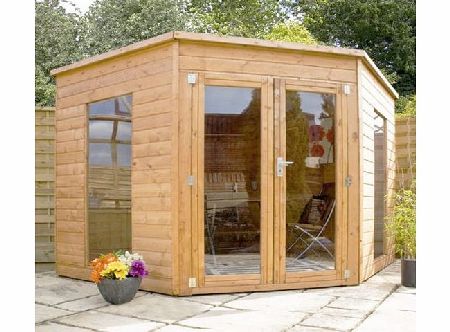 Waltons 8ft x 8ft Contemporary Corner Shiplap Pent Wooden Garden Summerhouse - Brand New 8x8 Tongue and Groove Wood Summerhouses