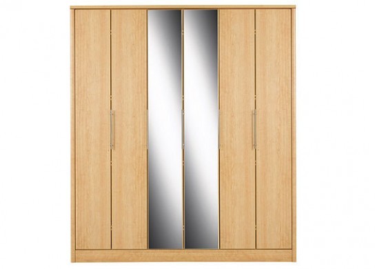Toulon 6 Door Wardrobe with Centre Mirrors - Maple