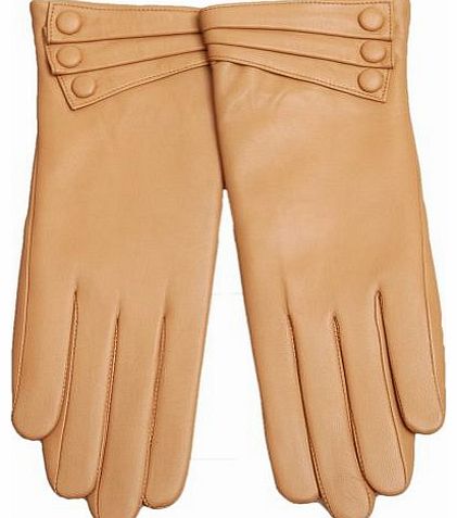 Elegant Women Genuine Nappa Leather Winter Warm Soft Lined Gloves (M, Camel)