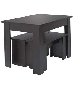 Black Melamine Dining Table and 2 Benches
