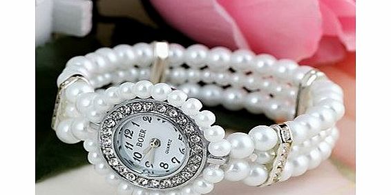 Watches Womens Round-Shaped Set Diamond Pearl Bracelet Watch (1Pc)