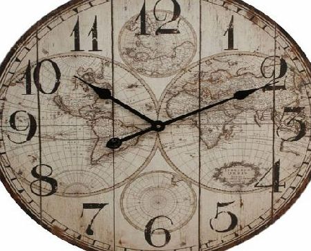 Watching Clocks Large Rustic Wall Clock with World Map Design - 60cm Diameter