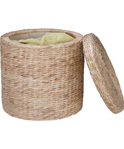 Water Hyacinth Round Lined Storage Box - Natural