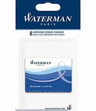 Waterman Standard Ink Cartridges, Blue, Pack of 8