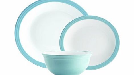 Waterside Fine China 12 Piece Blue Banded Stoneware Dinner Set