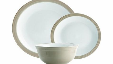 Waterside Fine China 12 Piece Taupe Banded Stoneware Dinner Set