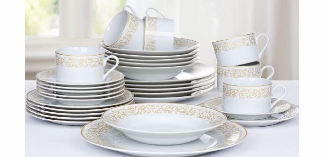 Waterside Fine China 30 Piece Gold Leaf Dinner Set