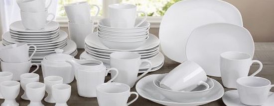 Waterside Fine China 50 Piece White Square Dinner Set