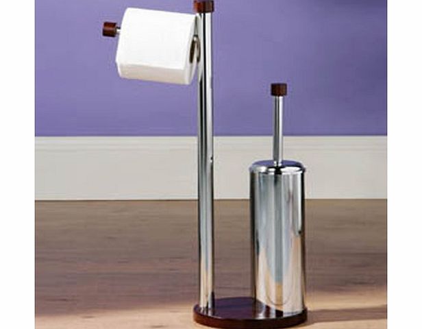 WATSONS CABIN - Toilet Roll Holder and Brush Set - Silver / Walnut