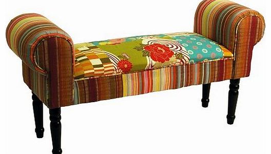 WATSONS PATCHWORK - Shabby Chic Chaise Pouffe Stool / Wood Legs - Multicolouredcoloured