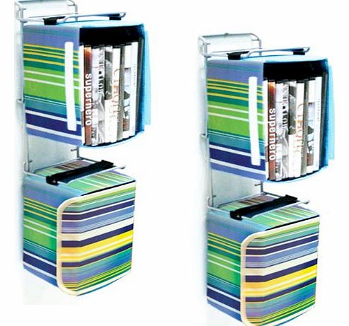 WATSONS STRIPE - 4 Wall Mounted Fabric Storage Boxes - Blue / Green