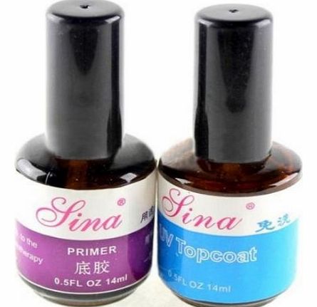 WAWO 2pcs UV Top Coat Primer Base Gel Nail Art Tips Builder Acrylic Polish Set 14ml