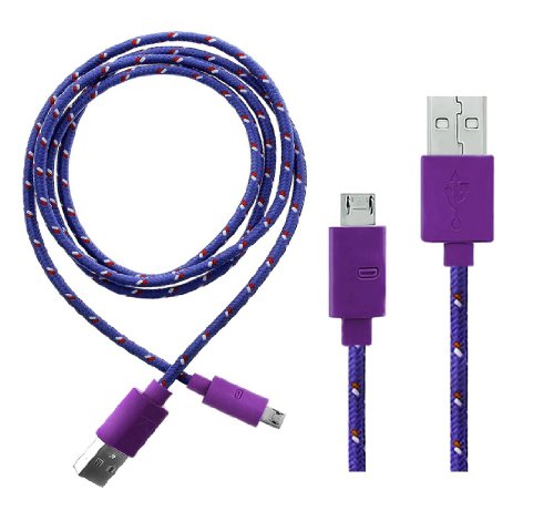 Wayzon Purple Strong Nylon Braided Unbrakable High Speed Sync Micro USB Data Cable Lead Charger For HTC Viv