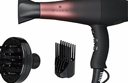 Wazor Professional AC Hair Dryer 1800W Far Infrared Hairdryer Ionic Blow Dryer with 3 Blow Dry Attachments UK Plug 2.65M Cord