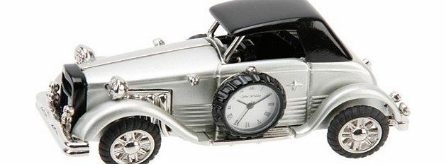 WBL Stylish Silver amp; Black Classic Car Ornamental Miniature Novelty Quartz Clock