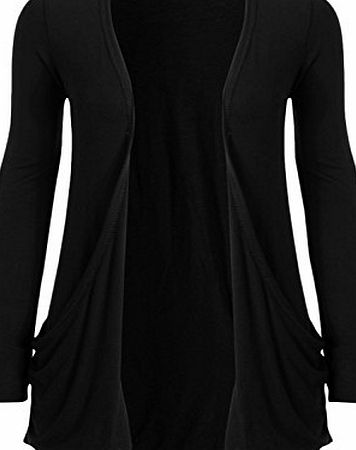 WearAll - Ladies Long Sleeve Pocket Cardigan Womens Top - Black - 20 / 22