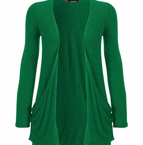 WearAll - Ladies Long Sleeve Pocket Cardigan Womens Top - Jade - 12/14