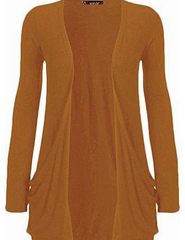 WearAll - Ladies Long Sleeve Pocket Cardigan Womens Top - Mustard - 8 / 10