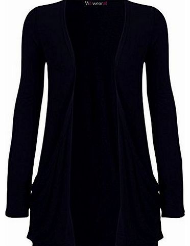 WearAll - Ladies Long Sleeve Pocket Cardigan Womens Top - Navy Blue - 12 / 14