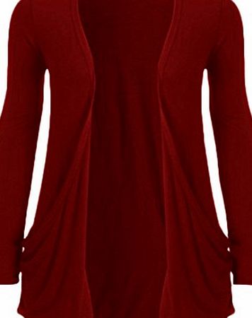 WearAll - Ladies Long Sleeve Pocket Cardigan Womens Top - Plum - 12 / 14