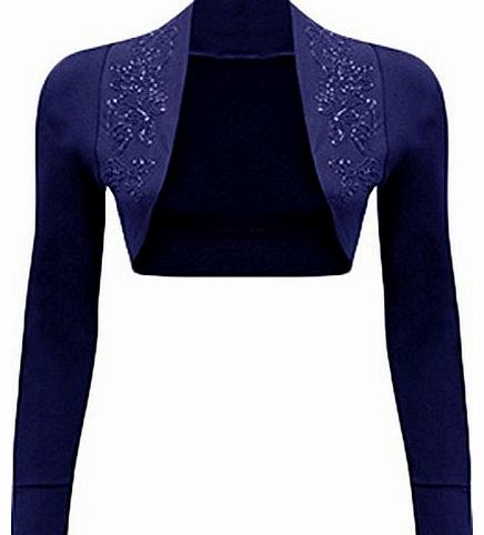 WearAll Ladies Beaded Shrug Womens Bolero Cardigan Top Blue 24/26