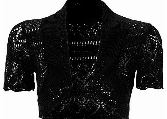 WearAll Ladies Crochet Shrug Knitted Bolero Top Women Cardigan - Black - 8 / 10