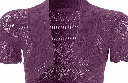 WearAll Ladies Crochet Shrug Knitted Bolero Top Women Cardigan - Purple - 12 / 14