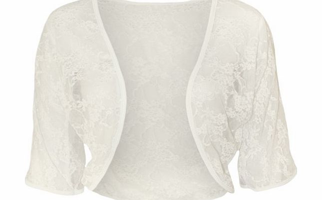 WearAll Ladies Lace Shrug Womens Cardigan Bolero Top - White - 18-20