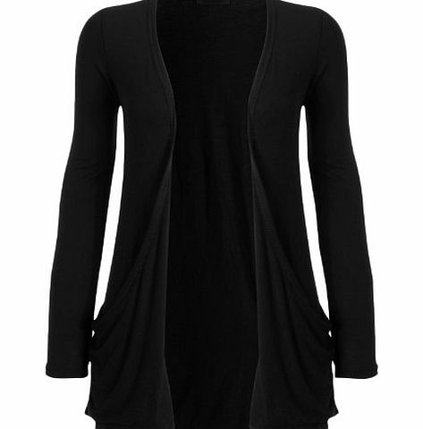 WearAll Ladies Long Sleeve Boyfriend Cardigan Womens Top - Black - 12/14