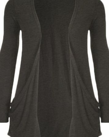 WearAll Ladies Long Sleeve Boyfriend Cardigan Womens Top - Charcoal Grey - 12/14