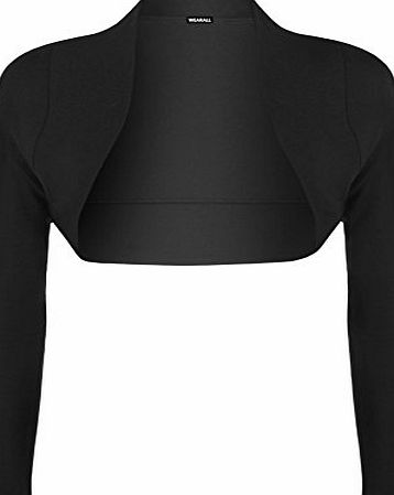 WearAll Ladies Long Sleeve Shrug Womens Bolero Cardigan Top - Black - 12 / 14