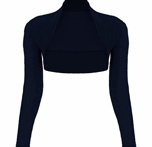 WearAll Ladies Long Sleeve Shrug Womens Bolero Cardigan Top - Navy Blue - 12 / 14