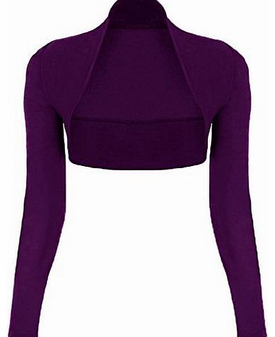 WearAll Ladies Long Sleeve Shrug Womens Bolero Cardigan Top - Purple - 8 / 10