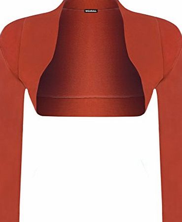 WearAll Ladies Long Sleeve Shrug Womens Bolero Cardigan Top - Rust - 8 / 10