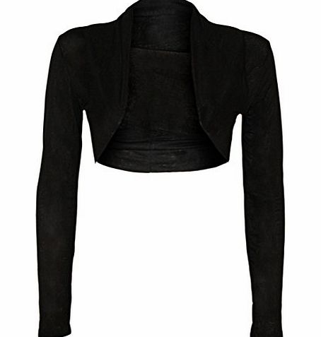 WearAll Ladies Shrug Bolero Stretch Top Womens Cardigan - Black - 8/10