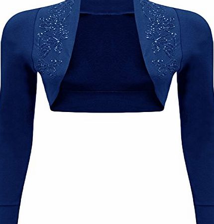 WearAll New Ladies Beaded Shrug Bolero Top Womens Sizes Electric Blue 12/14