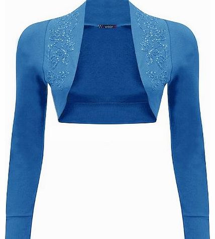 WearAll New Ladies Beaded Shrug Bolero Top Womens Sizes Turquoise 12/14
