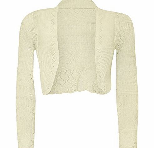 WearAll New Ladies Knitted Crochet Shrug Bolero Top Womens Cream 8/10