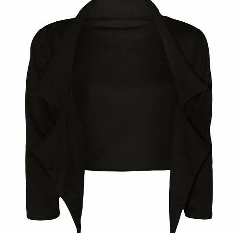 WearAll New Ladies Open Jacket Casual Cropped Womens Sleeve Cardigan Top Sizes Black 12/14