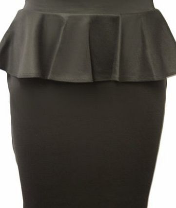 WearAll New Ladies Peplum Stretch Knee Length Womens Short Formal Work Party Skirt Black 12