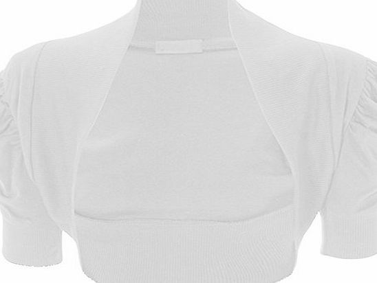 WearAll New Ladies Shrug Top Womens Short Sleeve Bolero - White - 8 / 10