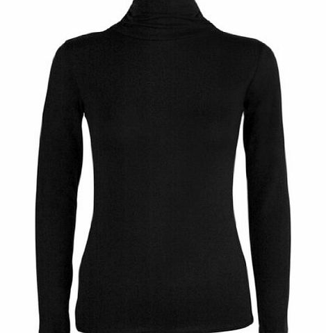 WearAll New Ladies Turtle Neck Long Sleeved Stretch Plain Polo Top Womens Jumper - Black - 8/10