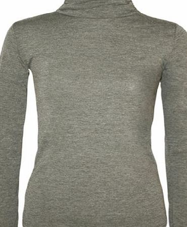 WearAll New Ladies Turtle Neck Long Sleeved Stretch Plain Polo Top Womens Jumper - Light Grey - 12/14