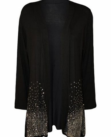WearAll New Plus Size Ladies Sequin Cardigan Long Sleeve Womens Sparkle Top - Black - 16-18