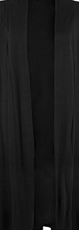 WearAll New Womens Full Length Plain Long Open Sleeveless Cape Ladies Cardigan - Black - 12-14