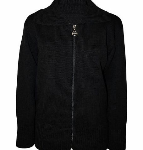 WearAll Plus Knitted Collar Zip Cardigan Top Womens - Black 14 - 16